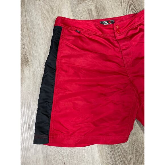 Vintage RLX Polo Sport Men’s 34 Red Nylon Swim‎ Trunks Black Stripe Y2K Shorts - Picture 6 of 14